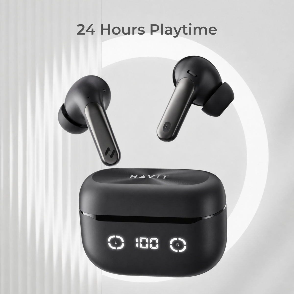 HAVIT TWS Wireless Earbuds TW984 with LED Display Case ANC, ENC Calls, Deep Bass, 24H Playtime, Multipoint | Black