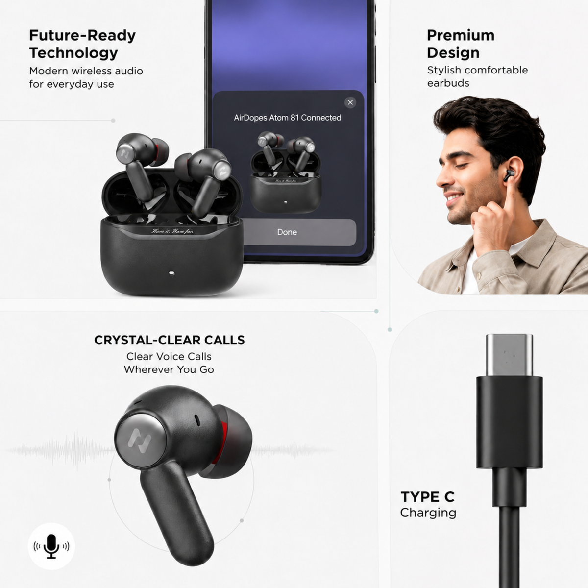 Havit TW991 Pro Hybrid ANC up to -45dB | Spatial Audio | Crystal-Clear Voice Calls | Powerful Bass | Immersive Sound