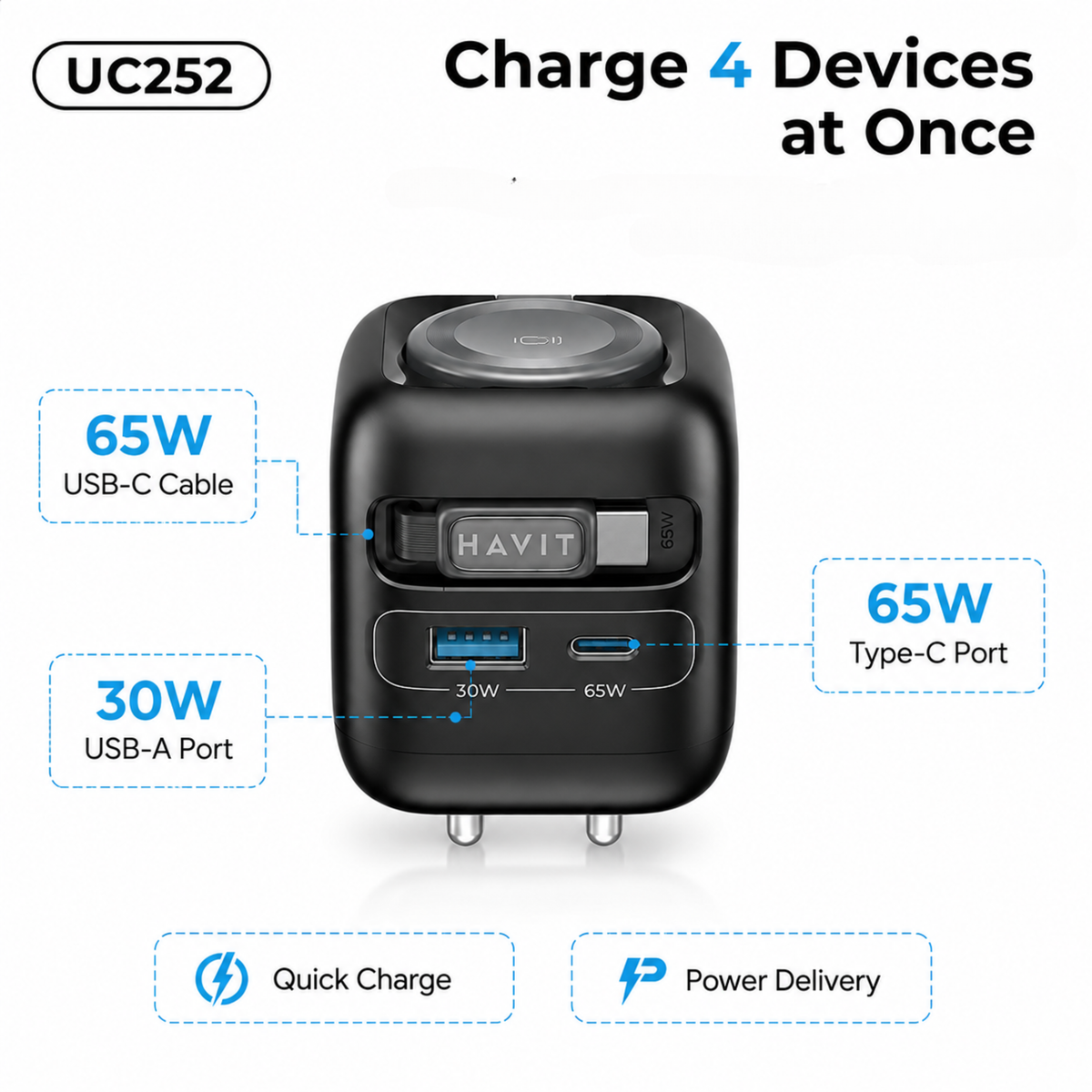 Havit UC252-65W Dual Port Wall Charger (USB-A + USB-C)