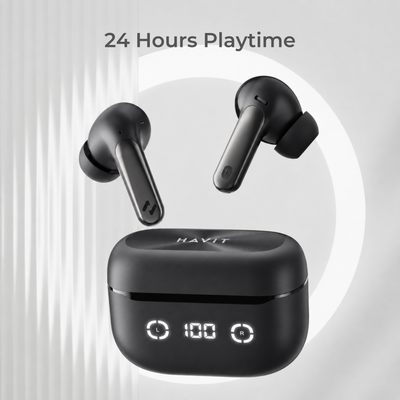 HAVIT TWS Wireless Earbuds TW984 with LED Display Case  ANC, ENC Calls, Deep Bass, 24H Playtime, Multipoint | Black