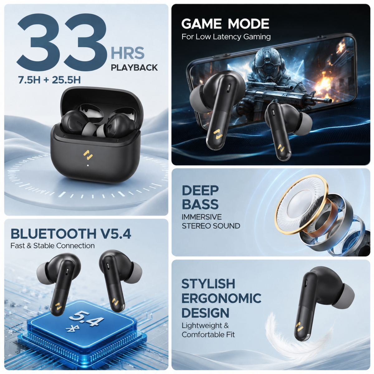 HAVIT TW982 Wireless Bluetooth TWS Earbuds Deep Bass Touch Control Charging Case